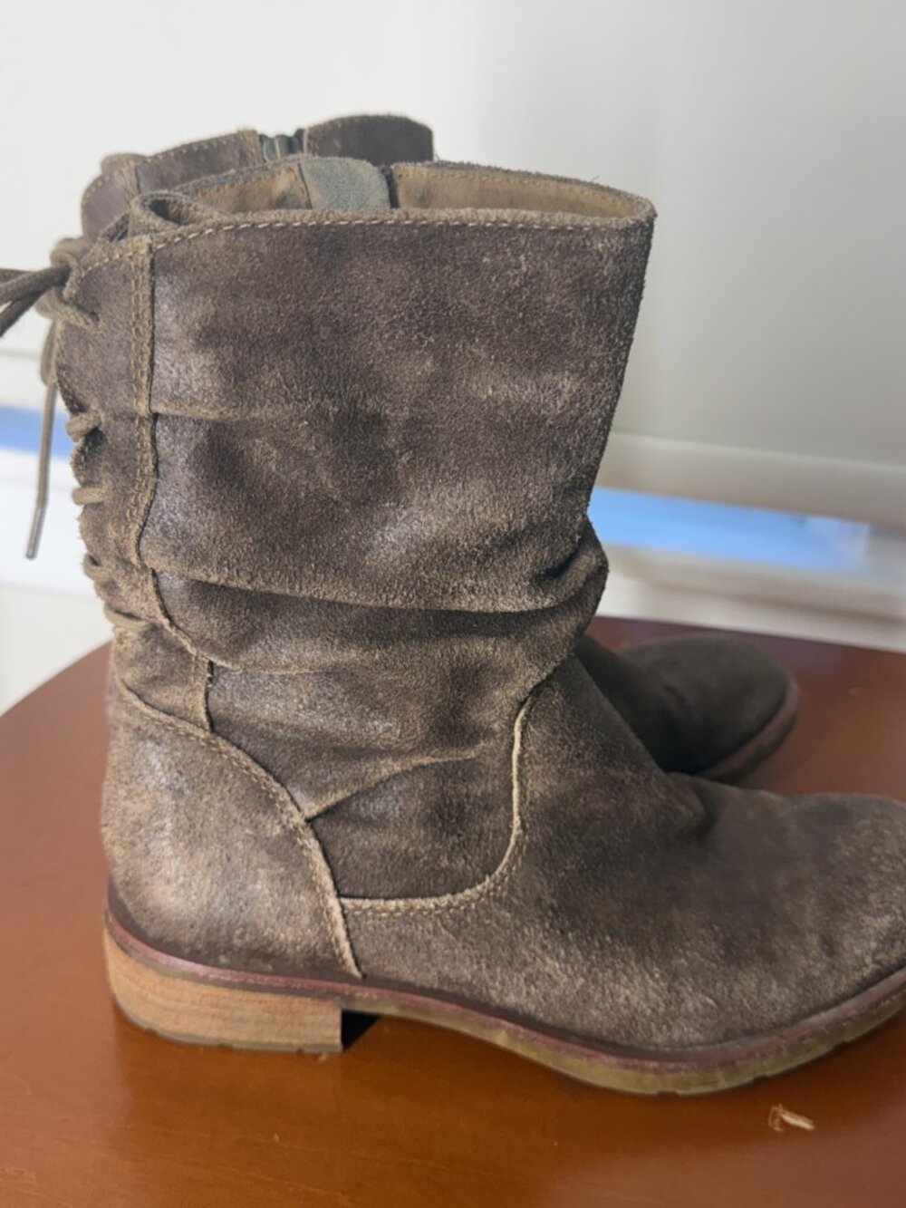 Sofft Sharnell Low Slouch Boots Size 7.5 Taupe Brown waterproof suede side zip